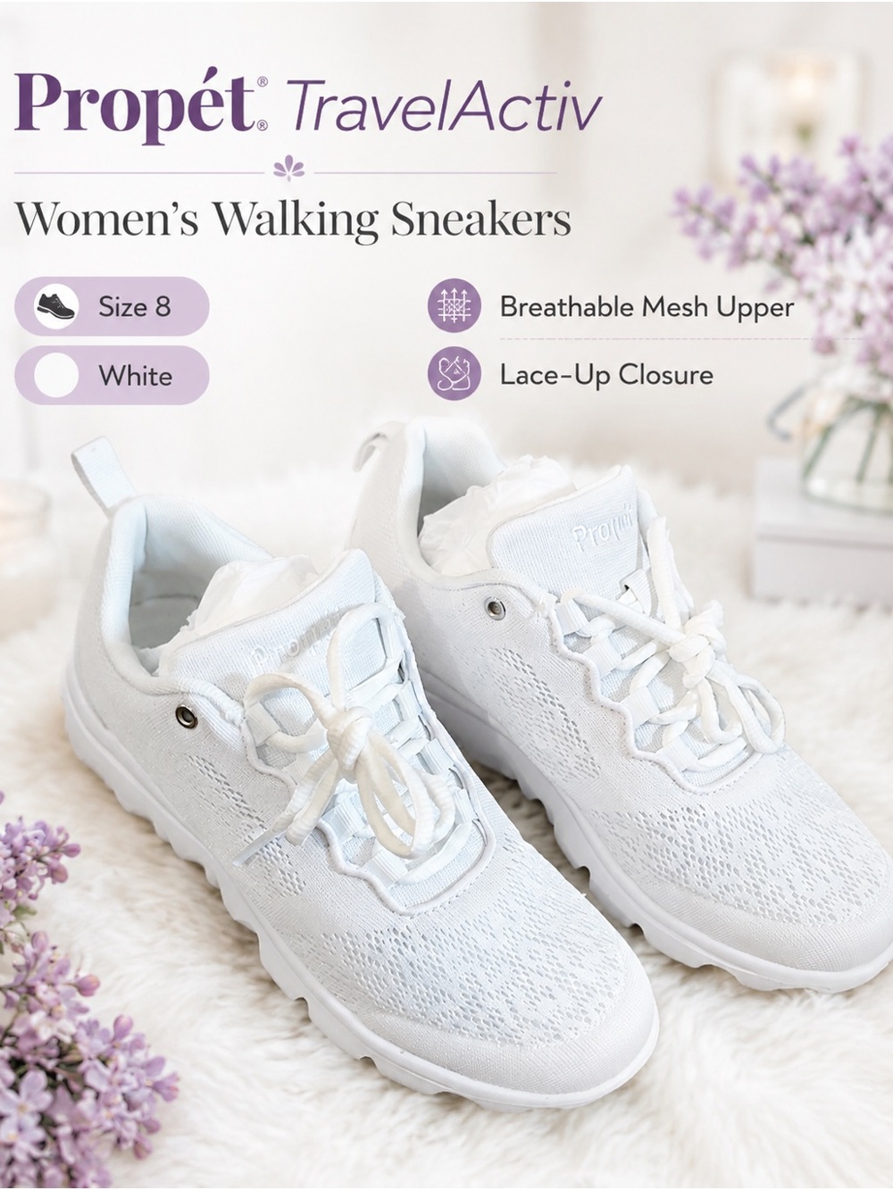 Propet TravelActiv Women's White Walking Sneakers 8